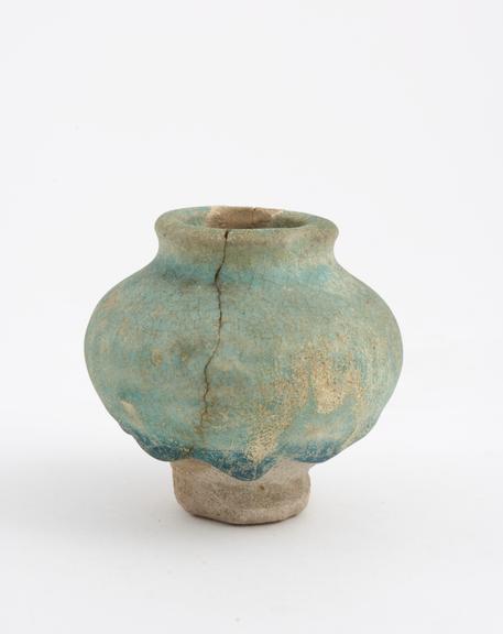 Unguent jar, blue glazed pottery from Nineveh, Assyrian