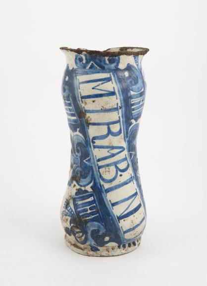 Tin-glazed earthenware albarello, monochrome decoration