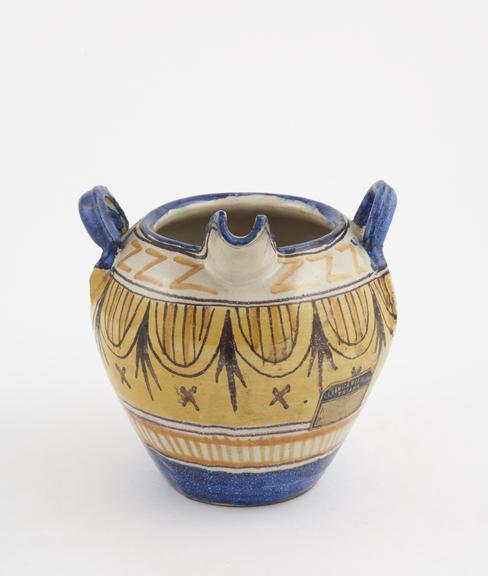 Tin-glazed earthenware jug, polychrome decoration, from Triana