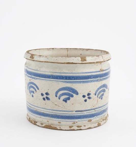 Tin-glazed earthenware drug jar, cylindrical