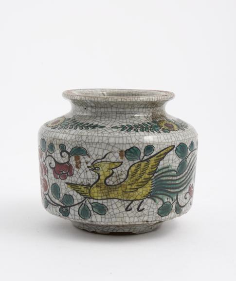 Ointment pot, European chinoiserie polychrome earthenware, C18