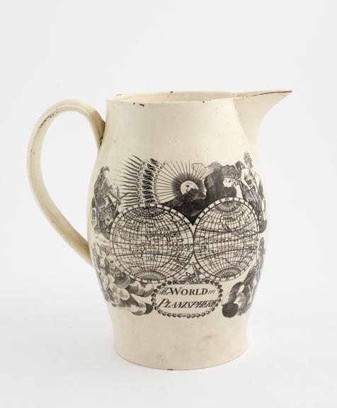 Jug, creamware, probably American transfer-printed, circa 1780