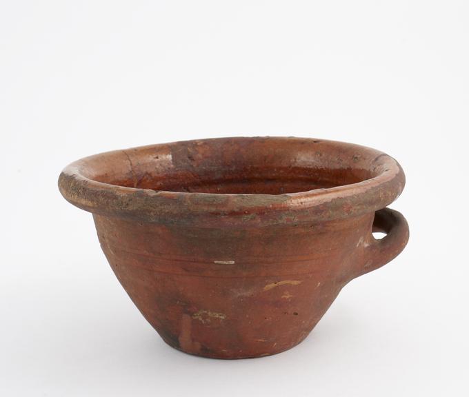 Earthenware bowl, with handle, English