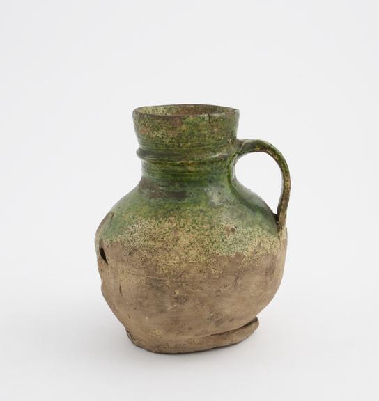 Stoneware jug, with green glaze, English, 1451-1500