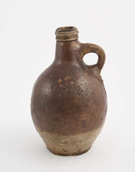 Stoneware jug, oval body, vertical handle, possibly English