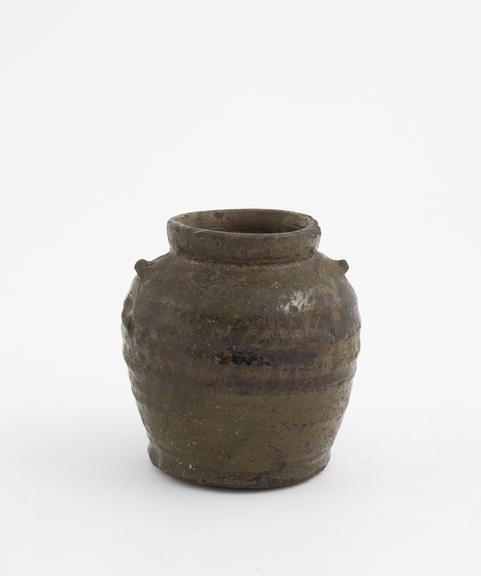 Earthenware drug jar, evented neck, possibly Islamic