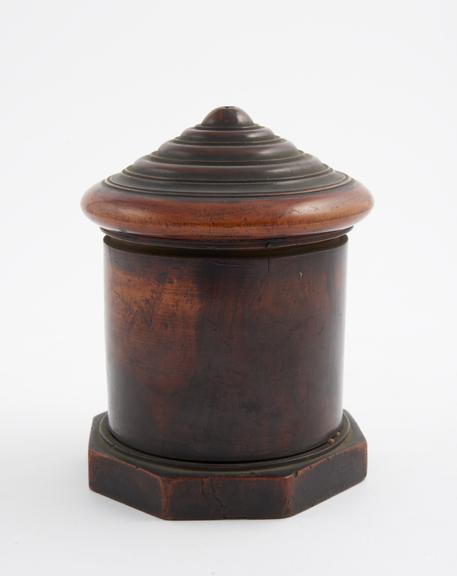 Cylindrical string box with octagonal base, nineteenth century