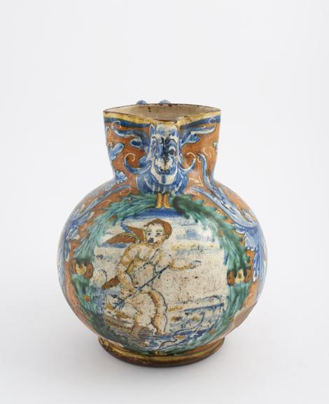 Tin-glazed earthenware jug, polychrome decoration