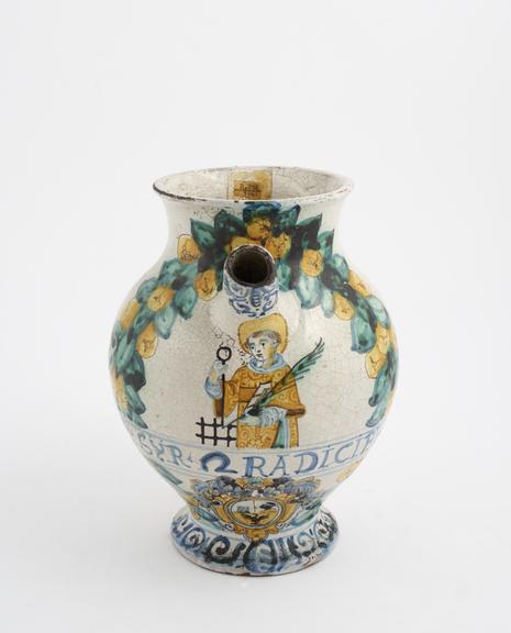 Tin-glazed earthenware syrup jar, syrup of radicibus