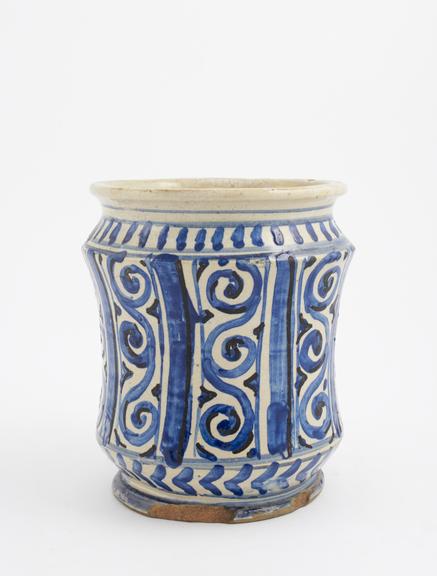 Tin-glazed earthenware albarello, monochrome decoration