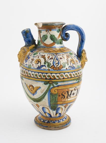 Tin-glazed earthenware syrup jar, polychrome decoration