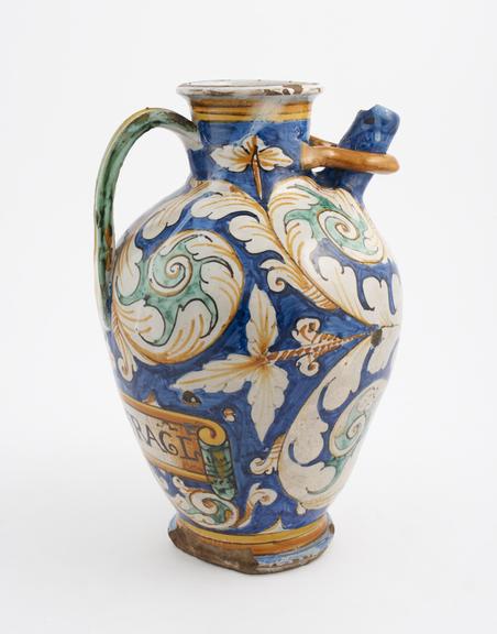 Tin glazed earthenware syrup jar, polychrome decoration