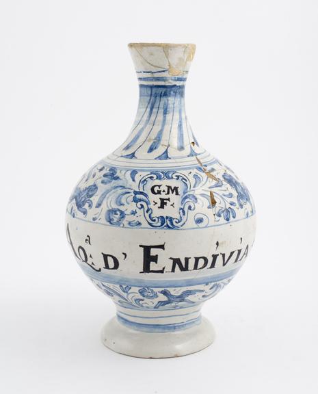 Tin-glazed earthenware drug-jar, blue and white