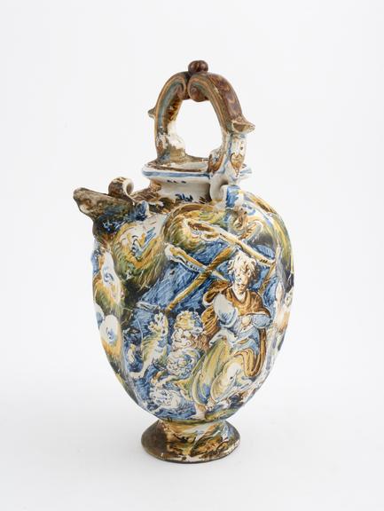 Tin-glazed earthenware syrup jar, polychrome decoration