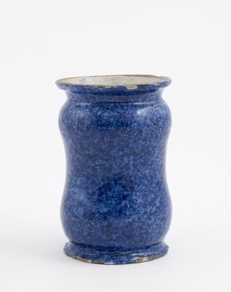 Tin-glazed earthenware albarello, blue speckled