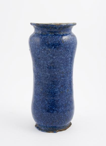 Tin-glazed earthenware albarello, blue speckled