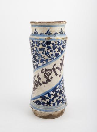 Albarello, blue tin-glazed earthenware