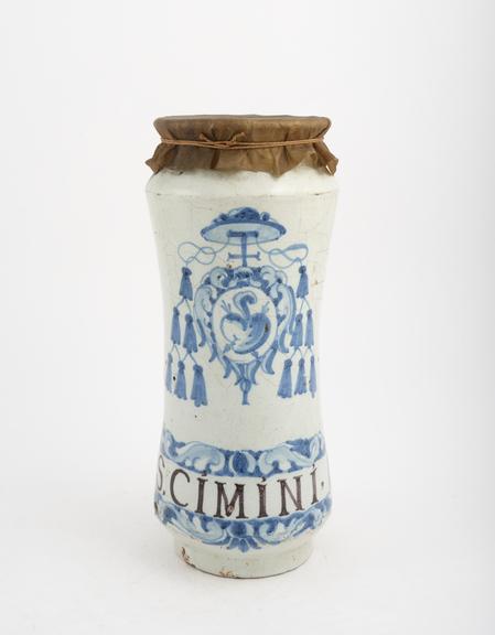 Albarello, Spanish, 1670-1730, blue maiolica