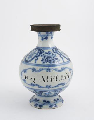 Blue and white pharmacy jar for melissa water