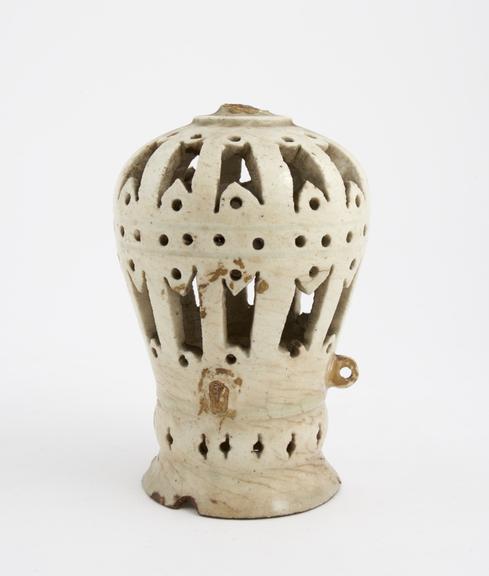 Cream-glazed stoneware pierced finial or ceuser