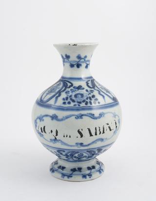 Blue and white pharmacy jar for oil of Savin