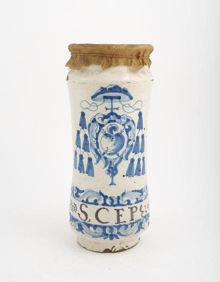 Albarello, majolica, Spanish, late 17th to early 18th centuries