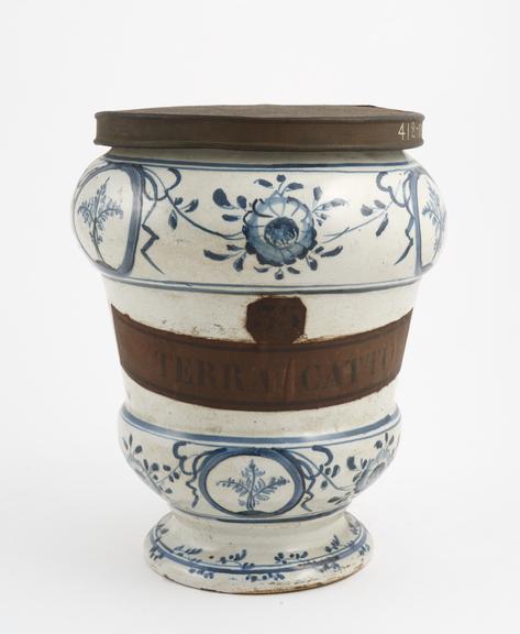 Pharmacy vase, blue and white, for terra cattu, North Italian