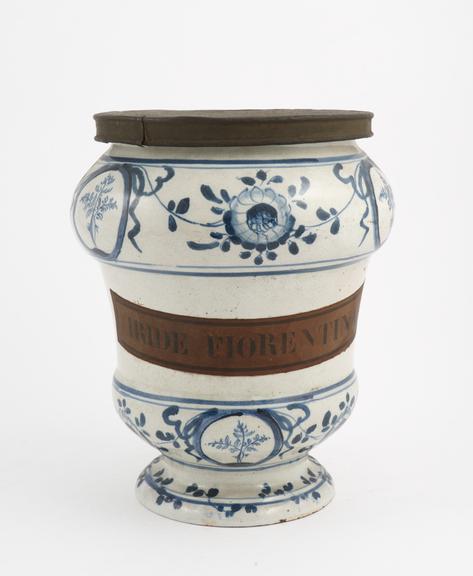 Pharmacy vase, blue and white, for calomel, North Italian