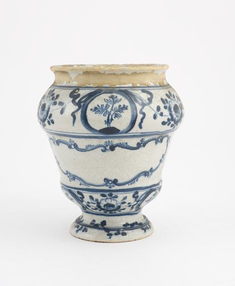 Pharmacy vase, North Italian, blue and white, 1730-1830