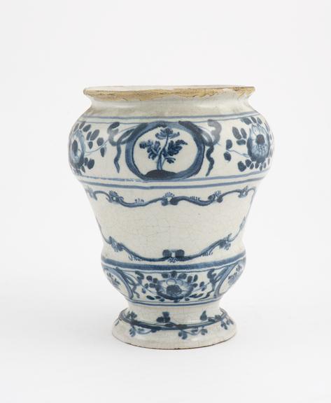 Pharmacy vase, North Italian, blue and white, 1730-1830