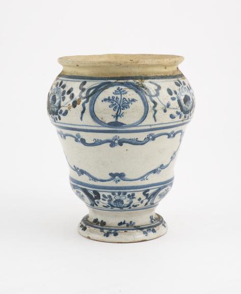 Drug jar, blue and white, North Italian, 1730 to 1830