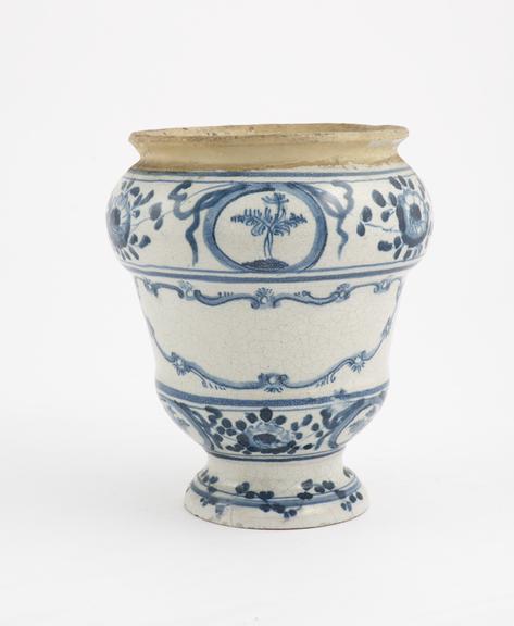 Drug jar, blue and white, North Italian, 1730 to 1830