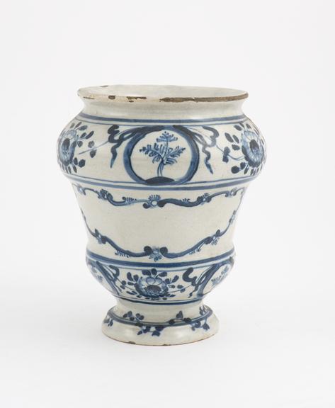 Pharmacy vase, North Italian, blue and white, 1730-1830