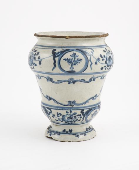 Pharmacy vase, North Italian, blue and white, 1730-1830