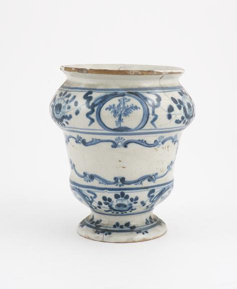 Pharmacy vase, North Italian, blue and white, 1730-1830