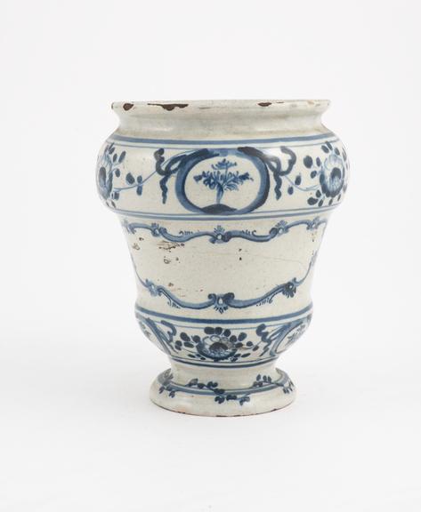 Pharmacy vase, North Italian, blue and white, 1730-1830