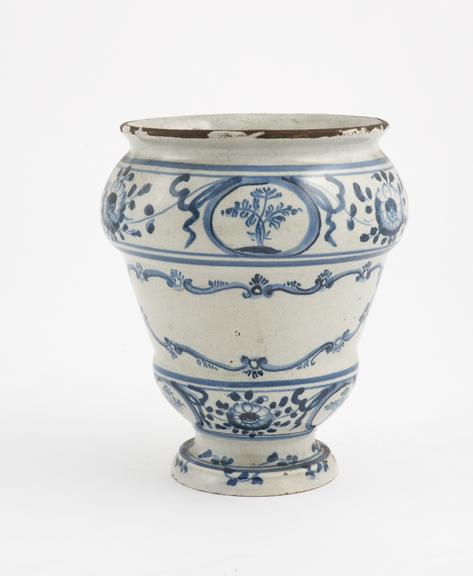 Pharmacy vase, North Italian, blue and white, 1730-1830