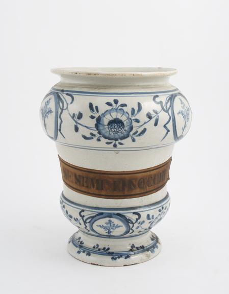 Blue and white pharmacy vase, used for fennel seed, North Italy