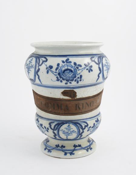 Blue and white pharmacy vase used for Kino gum, North Italy