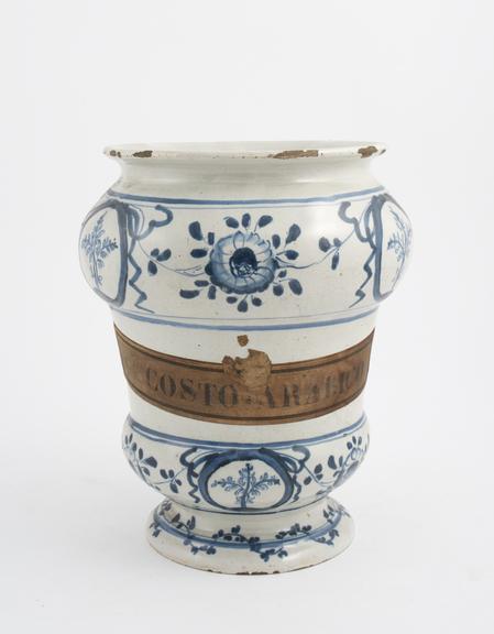 Pharmacy vase, blue and white, for costo arabico, north Italian