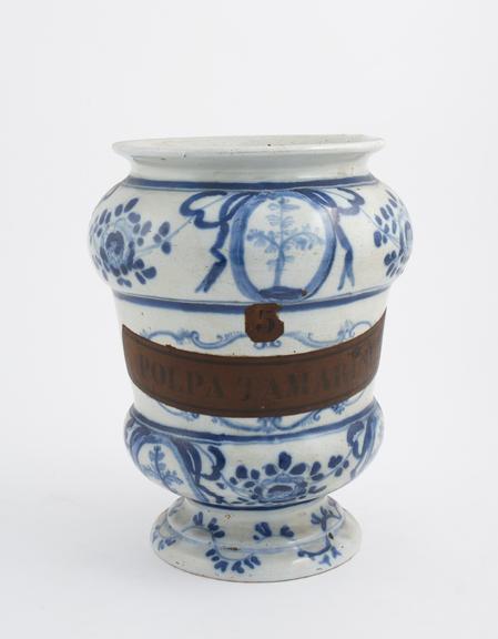 Blue and white pharmacy vase, used for tamarinds, North Italy