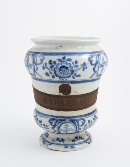 Pharmacy vase, blue and white, for rhubarb, north Italian