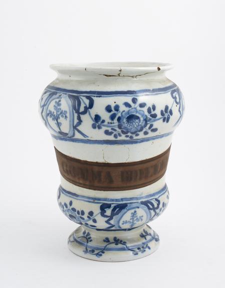 Blue and white pharmacy jar, used for Bdelio gum, North Italy