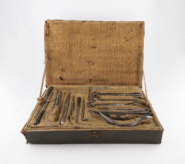 Surgical instrument set, steel, reputedly Italian