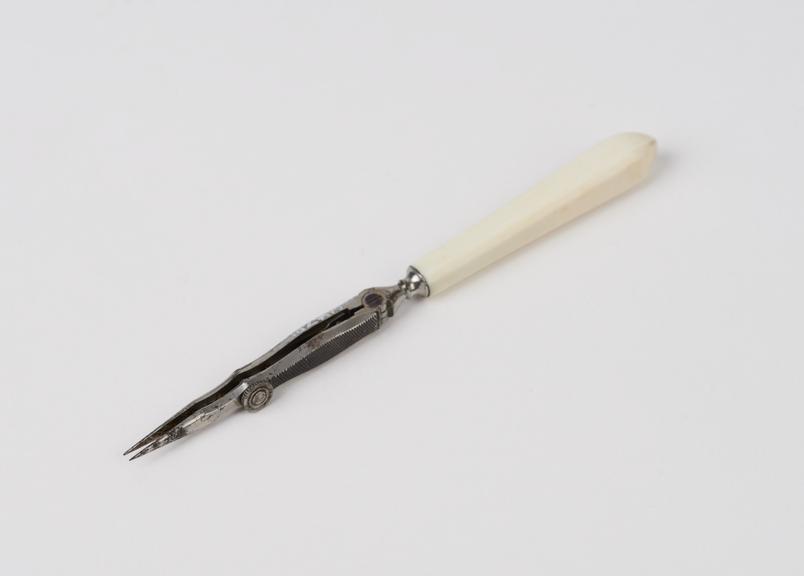 Ophthalmic forceps, steel blades, ivory handle, mid 19th century