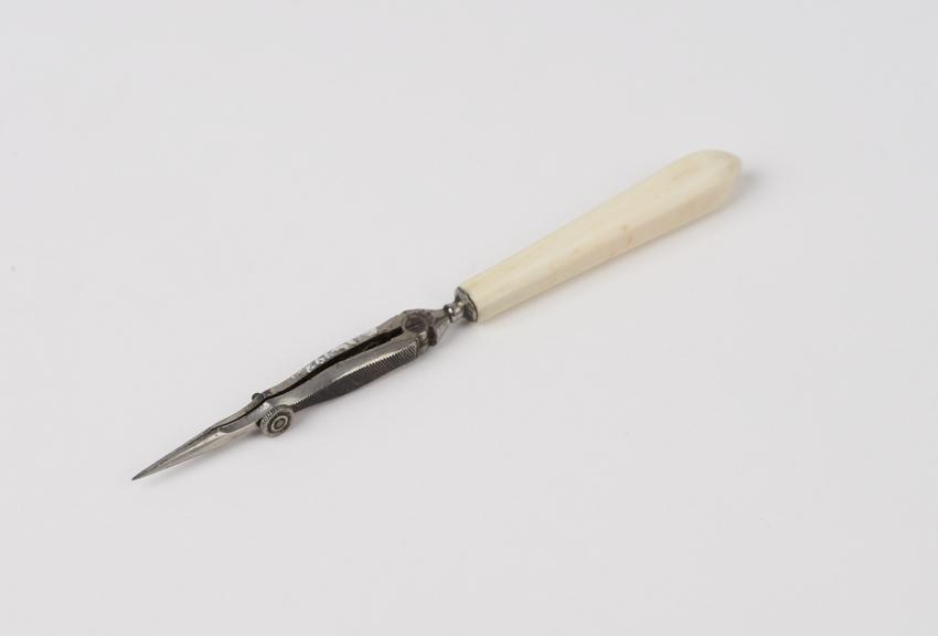 Ophthalmic forceps(?), steel blades, ivory handle