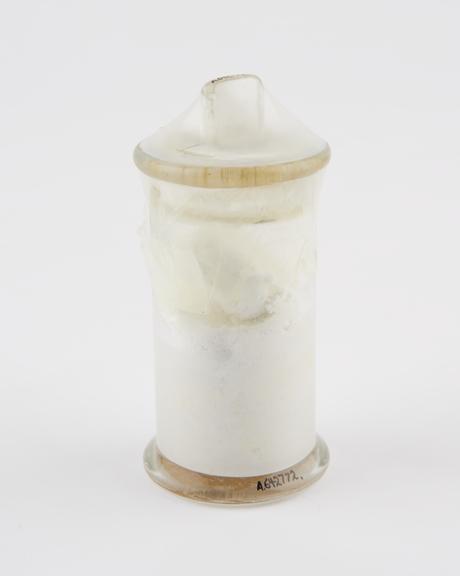 Glass specimen jar containing powdered potassium sulphite