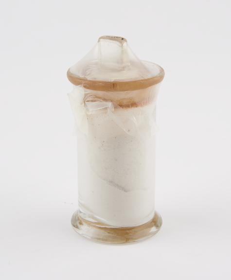 Glass specimen jar, containing mercuric chloride powder