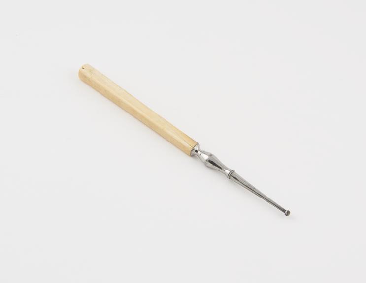 Dental hand bur, steel with ivory handle, English, 1830-1880