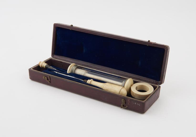 Hydrocele syringe and trocar, ivory mounted with silver nozzle